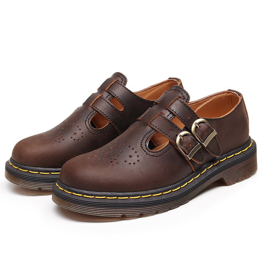 Genuine Leather Low-Top Womens Horse Brown Fashionable Casual Cowhide Shoes