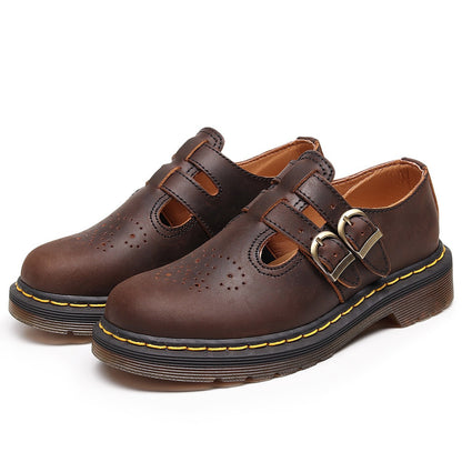 Genuine Leather Low-Top Womens Horse Brown Fashionable Casual Cowhide Shoes