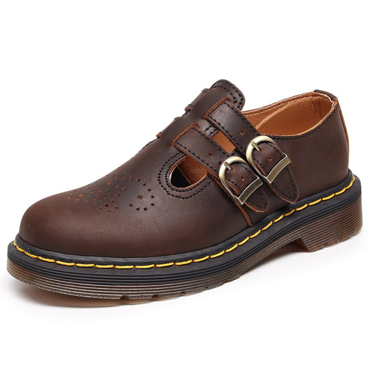 Genuine Leather Low-Top Womens Horse Brown Fashionable Casual Cowhide Shoes