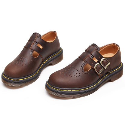 Genuine Leather Low-Top Womens Horse Brown Fashionable Casual Cowhide Shoes