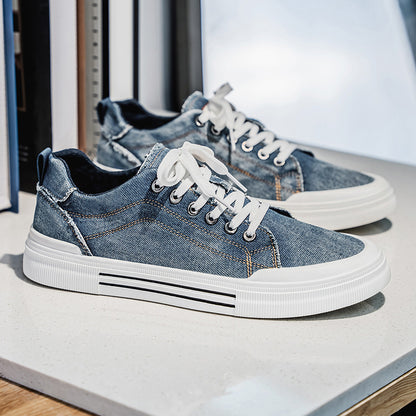 Men's Korean-Style Fashion Plus Size Low-Top Casual Denim Sneakers