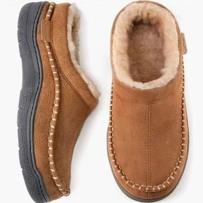 Men's Warm Fleece-Lined Home Slippers – Non-Slip Suede Comfort